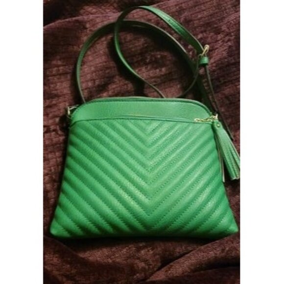 New Chevron Quilted Medium Crossbody Bag with Tassel Accent - Picture 1 of 2